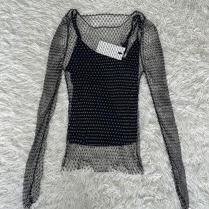 Vici Black Embellished Fishnet Mesh Top Size Small